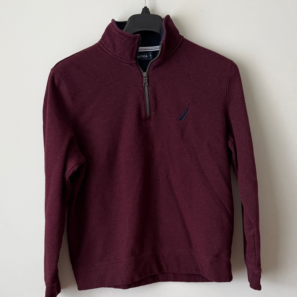 Nautica Men's Zip-Up Sweatshirt in Deep Burgundy with Navy Logo
